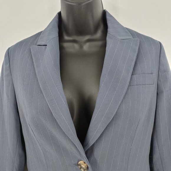 Theory Sz 4 Nettie Pinstripe Single Breasted Blazer Suite Jacket Blue Tortoise - Picture 3 of 15